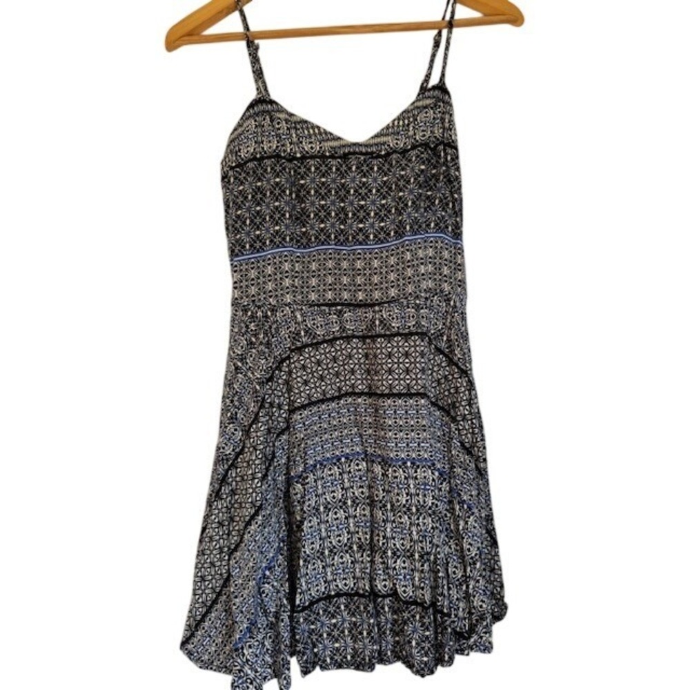 Aeropostale Blue Black‎ Geometric Medallion Smocked Cami Mini Dress Small